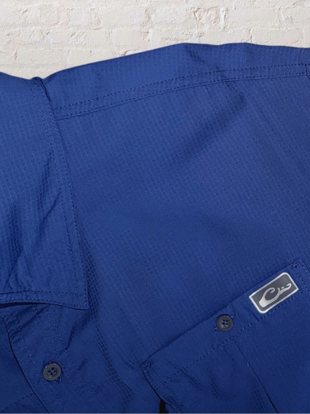 Drake Performance Fishing DPF Shirt Mens Med Blue Vented Short Sleeve Button Up - Picture 9 of 16